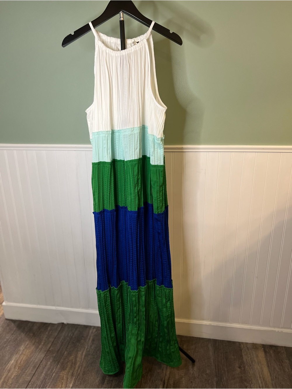 NEW- Cato Colorblock Halter Maxi Dress in White, Mint, Green, Blue. Size XL